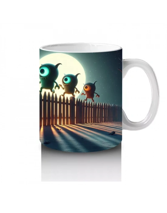 Dolunay ve Kafatası Sıralı Yol Temalı Gotik Cadılar Bayramı Baskılı Kupa