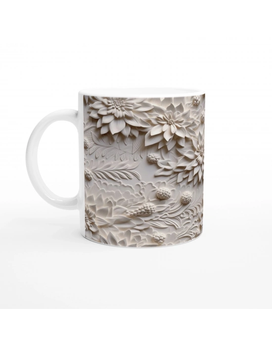 Dondurulmuş Krem Çiçekler Kupa Bardak