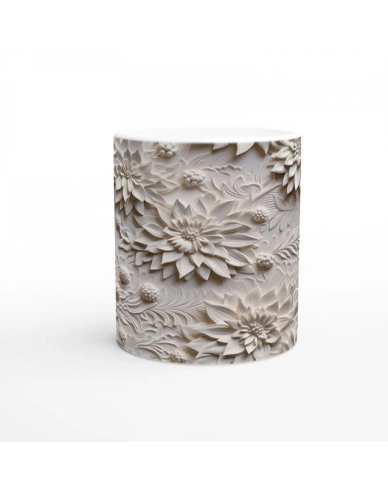 Dondurulmuş Krem Çiçekler Kupa Bardak