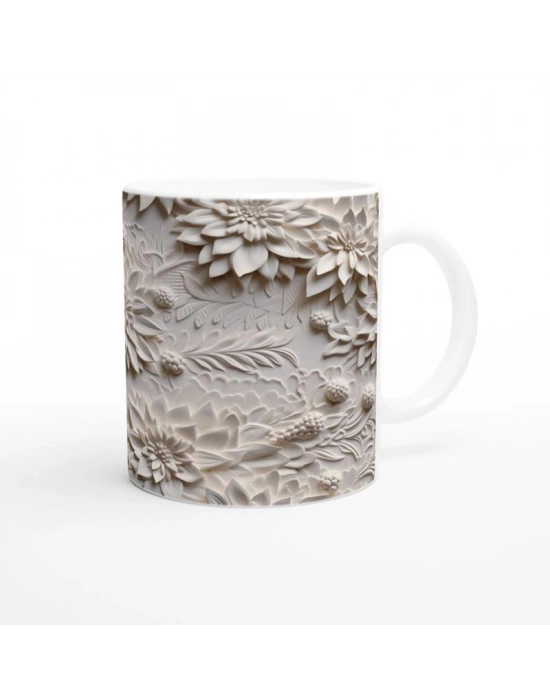 Dondurulmuş Krem Çiçekler Kupa Bardak