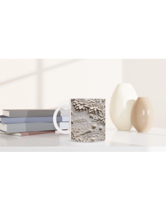 Dondurulmuş Krem Çiçekler Kupa Bardak