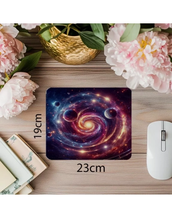 Dönen Galaksi Temalı Zamanlayıcı Mousepad - 19x23 cm 2 mm Dikdörtgen İthal Baskılı Mouse Pad