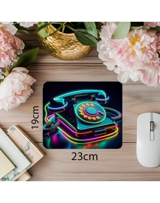 Döner Tuşlu Telefon Temalı Retro Mousepad - 19x23 cm 2 mm Dikdörtgen İthal Baskılı Mouse Pad