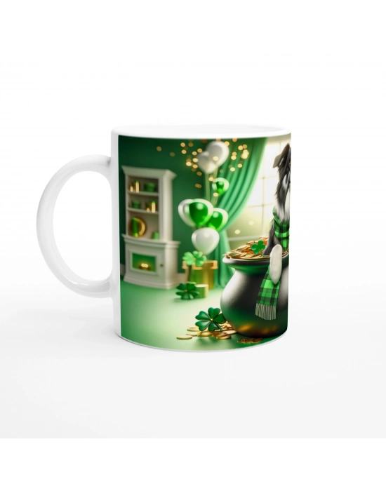 Dört Yapraklı Yonca ve Border Collie Temalı Baskılı Kupa Bardak