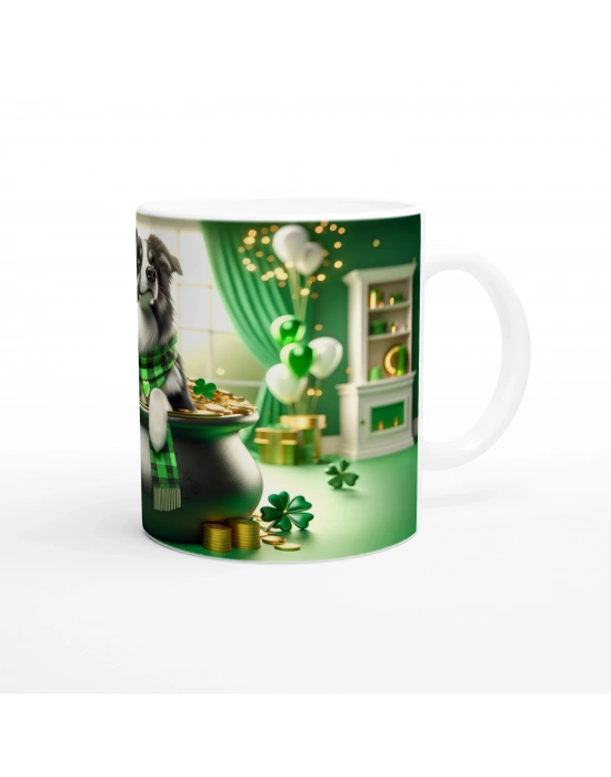 Dört Yapraklı Yonca ve Border Collie Temalı Baskılı Kupa Bardak