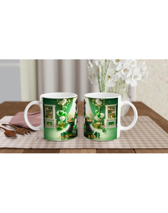 Dört Yapraklı Yonca ve Border Collie Temalı Baskılı Kupa Bardak