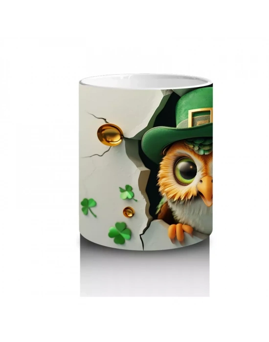 Dört Yapraklı Yonca ve Şapkalı Baykuş – Baskılı Kahve Kupası