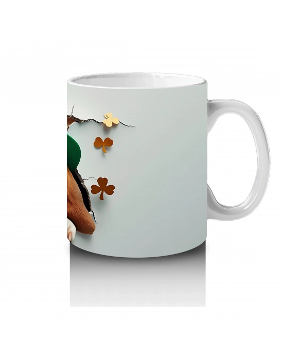 Dört Yapraklı Yoncalar İçinde Şapkalı Köpek – Baskılı Kahve Kupası