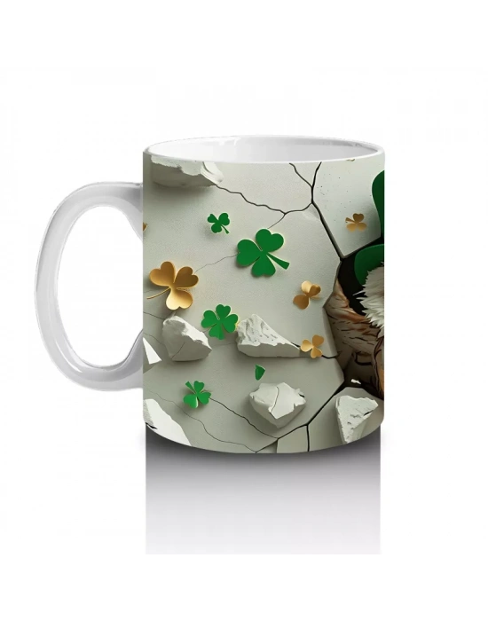 Dört Yapraklı Yoncalarla Şapkalı Baykuş – Baskılı Kahve Kupası