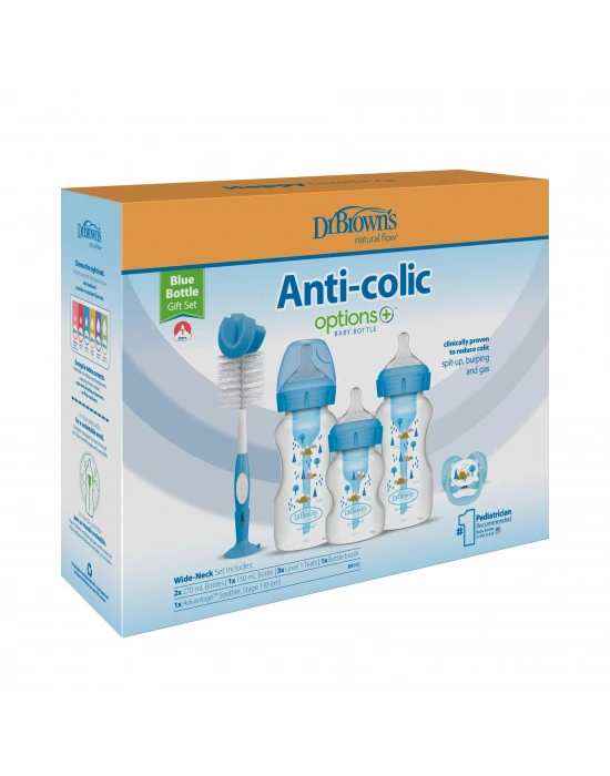 Dr.Browns Geniş Ağız Anti Kolik Options+ PP Biberon Hediye Seti Mavi