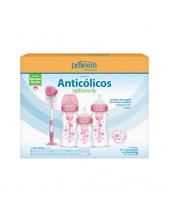 Dr.Browns Geniş Ağız Anti Kolik Options+ PP Biberon Hediye Seti Pembe