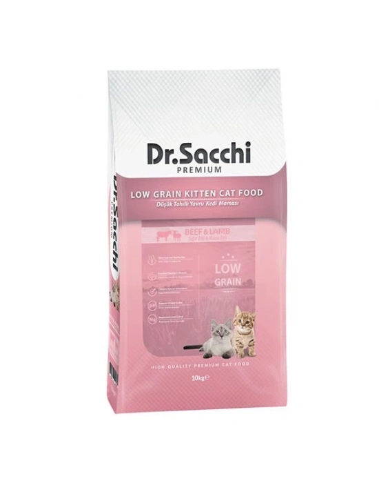 Dr.Sacchi Premium Düşük Tahıllı Sığır ve Kuzu Etli Yavru Kedi Maması 10 Kg