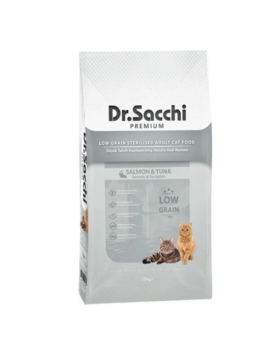 Dr.Sacchi Premium Düşük Tahıllı Somonlu ve Ton Balıklı Kısırlaştırılmış Kedi Maması 10 Kg