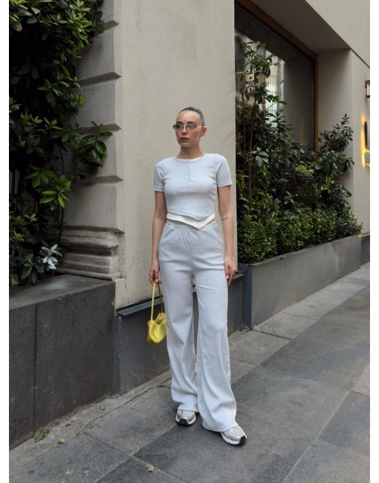 Düğme yakalı gri alt üst takım s3943