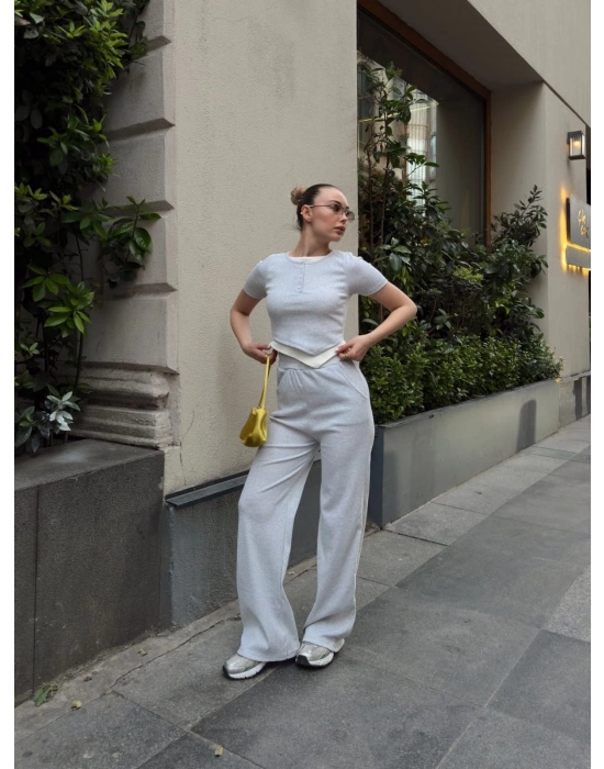 Düğme yakalı gri alt üst takım s3943