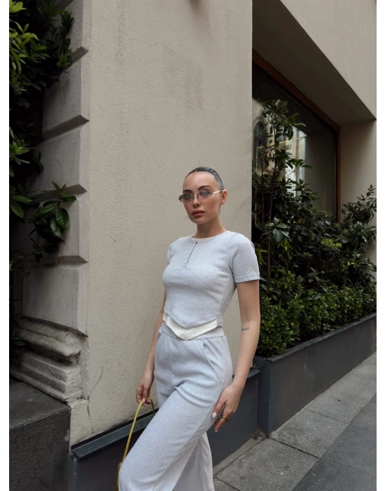 Düğme yakalı gri alt üst takım s3943