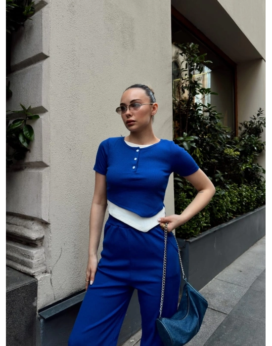 Düğme yakalı saks alt üst takım s3943