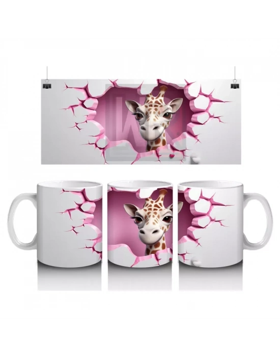 Duvar Arasında Beliren Sevimli Zürafa Figürü - Baskılı kahve kupası