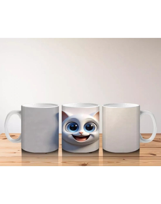 Duvar Arasından Bakan Sevimli Kedi Kafası - Baskılı kahve kupası