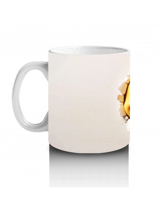 Duvar Arasından Bakan Sevimli Sarı Balık İllüstrasyonu - Baskılı kahve kupası