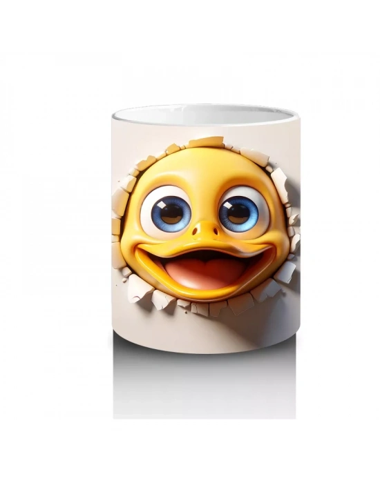 Duvar Arasından Bakan Sevimli Sarı Balık İllüstrasyonu - Baskılı kahve kupası