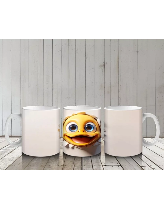 Duvar Arasından Bakan Sevimli Sarı Balık İllüstrasyonu - Baskılı kahve kupası