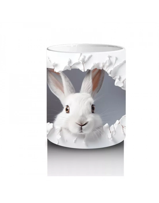 Duvar Deseninden Çıkan Tavşan Figürü – Baskılı Kupa