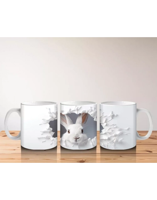 Duvar Deseninden Çıkan Tavşan Figürü – Baskılı Kupa