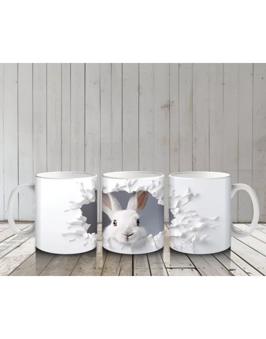 Duvar Deseninden Çıkan Tavşan Figürü – Baskılı Kupa