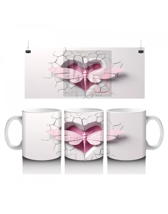 Duvar Desenli İkili Pembe Kelebek – Baskılı Kupa
