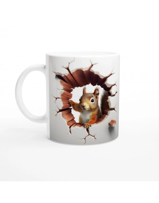 Duvar Kıran Meraklı Sincap Temalı 3D Optik Kupa Bardak