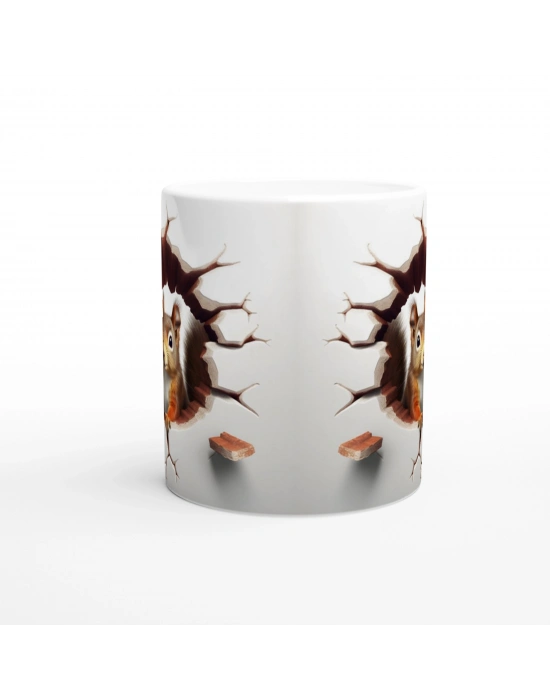 Duvar Kıran Meraklı Sincap Temalı 3D Optik Kupa Bardak