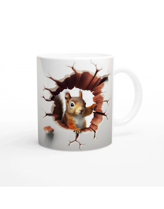 Duvar Kıran Meraklı Sincap Temalı 3D Optik Kupa Bardak