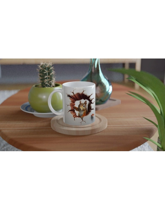 Duvar Kıran Meraklı Sincap Temalı 3D Optik Kupa Bardak