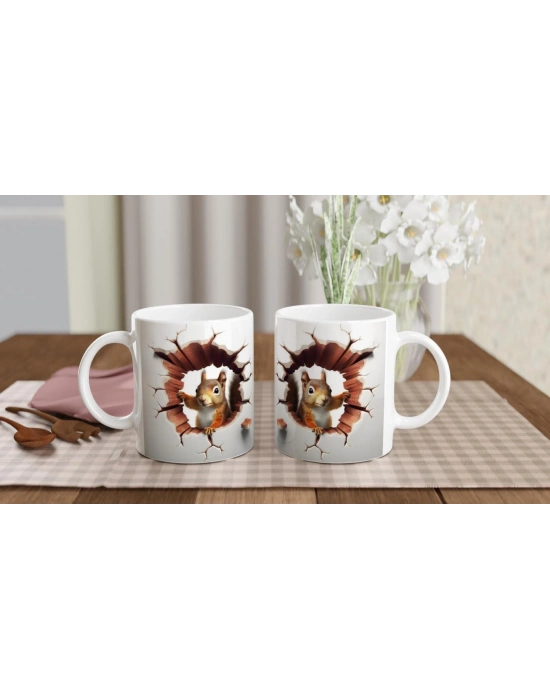 Duvar Kıran Meraklı Sincap Temalı 3D Optik Kupa Bardak