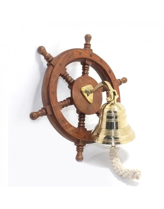 Duvara Asmalı Ahşap Dümenli Pirinç Çan