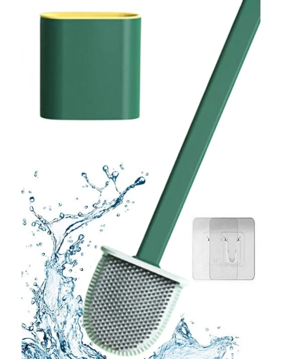 ®  Duvara Monte Edilebilir Kapaklı Askılı Klozet Yumuşak Silikon Başlıklı Tuvalet Fırçası Seti