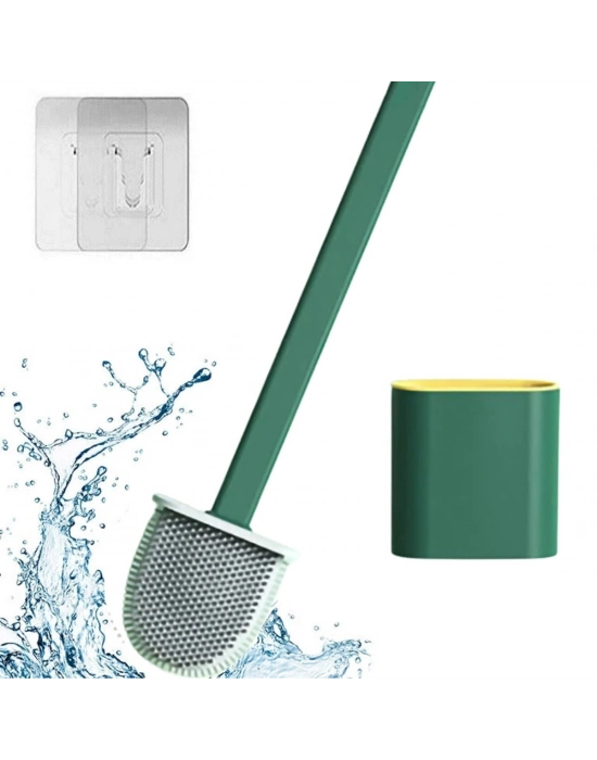 ®  Duvara Monte Edilebilir Kapaklı Askılı Klozet Yumuşak Silikon Başlıklı Tuvalet Fırçası Seti