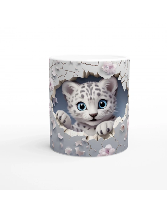 Duvarı Çatlatan Kar Leoparı Yavrusu Temalı Baskılı Kupa Bardak