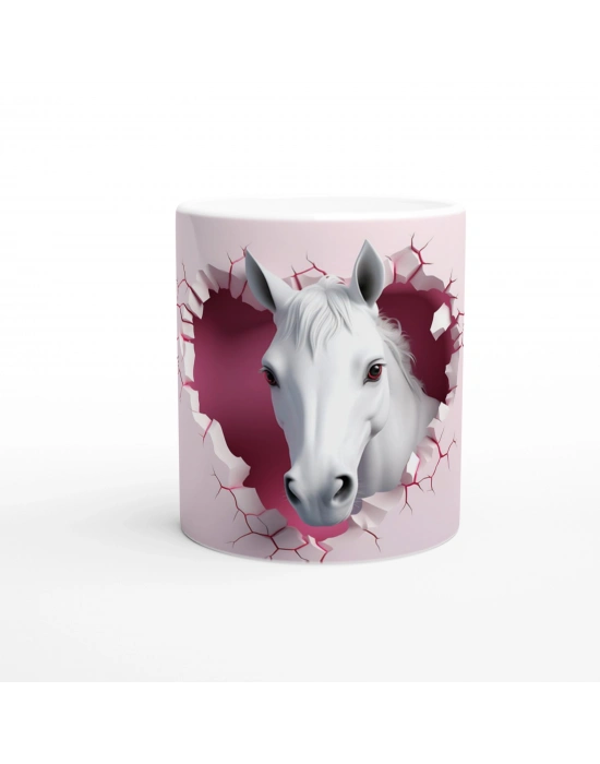 Duvarı Delen Beyaz At Temalı Baskılı Kupa Bardak