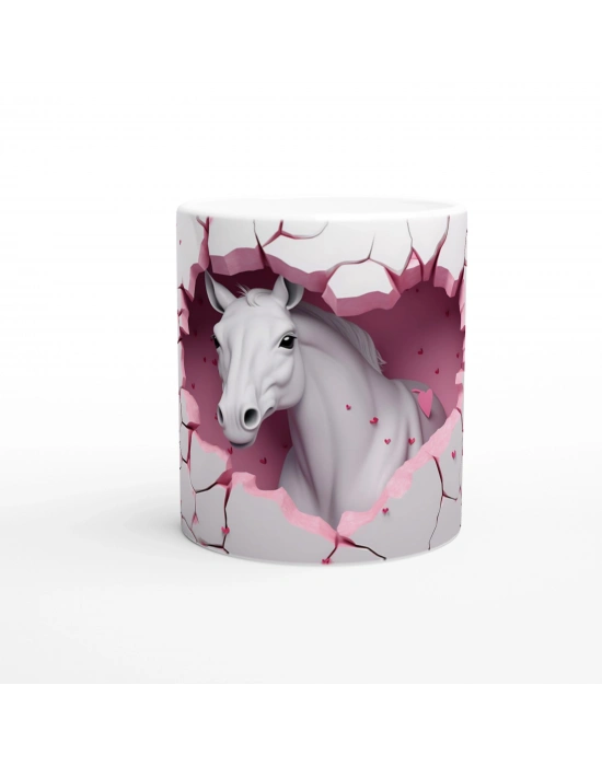 Duvarı Delen Beyaz At Temalı Baskılı Kupa Bardak-2