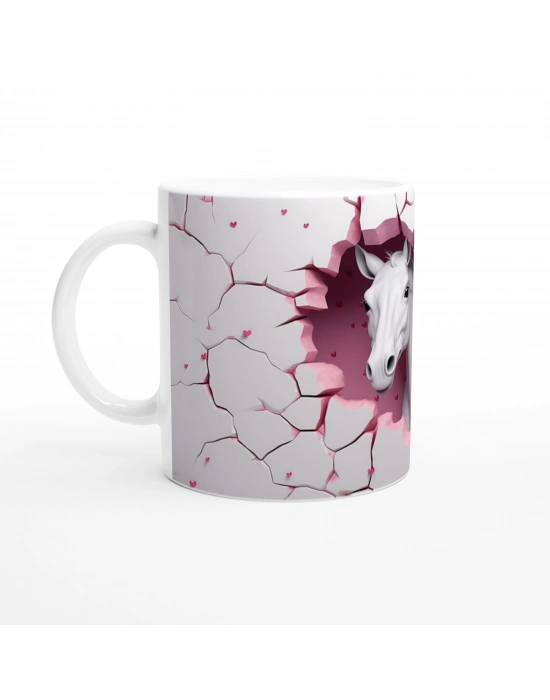 Duvarı Delen Beyaz At Temalı Baskılı Kupa Bardak-2