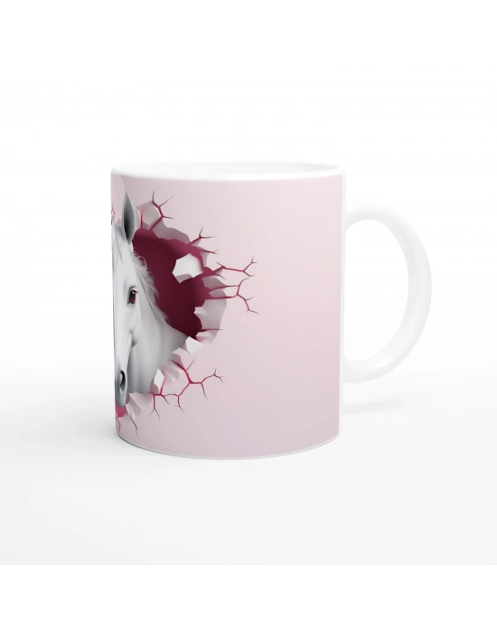 Duvarı Delen Beyaz At Temalı Baskılı Kupa Bardak