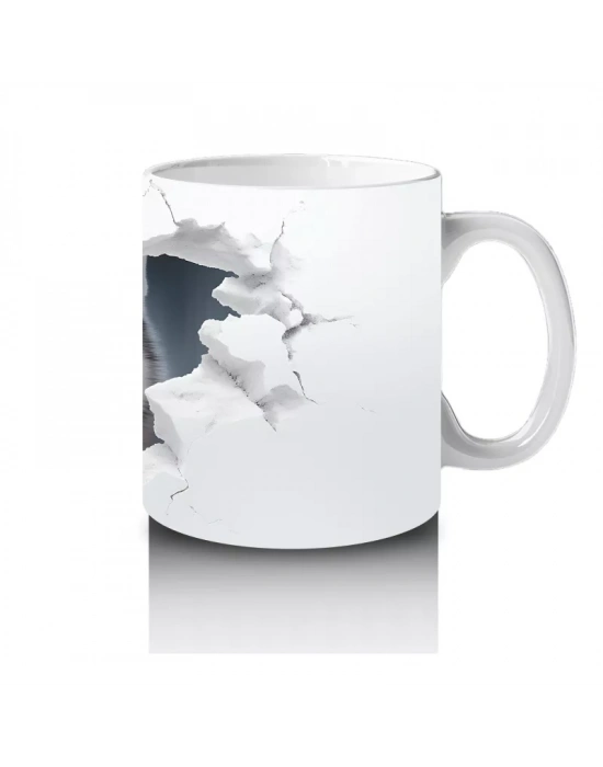 Duvarı Delen Beyaz Gözlü Kurt – Baskılı Kahve Kupası