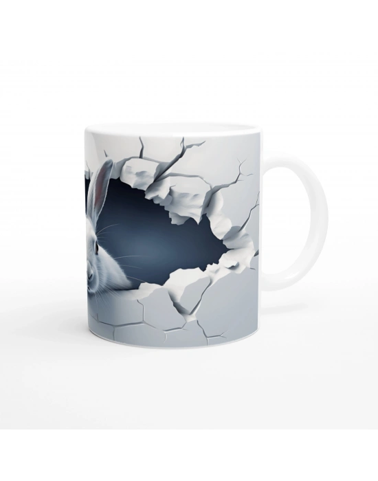 Duvarı Delen Meraklı Beyaz Tavşan Baskılı Kupa Bardak