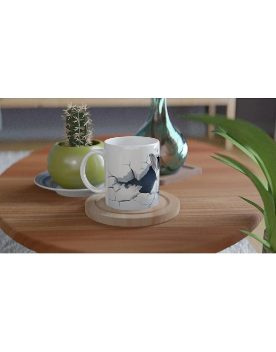 Duvarı Delen Meraklı Beyaz Tavşan Baskılı Kupa Bardak