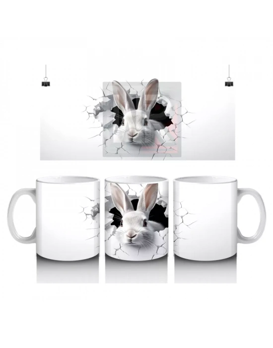 Duvarı Delen Meraklı Tavşan – Baskılı Kahve Kupası
