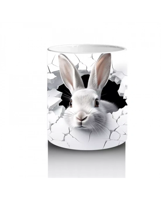 Duvarı Delen Meraklı Tavşan – Baskılı Kahve Kupası