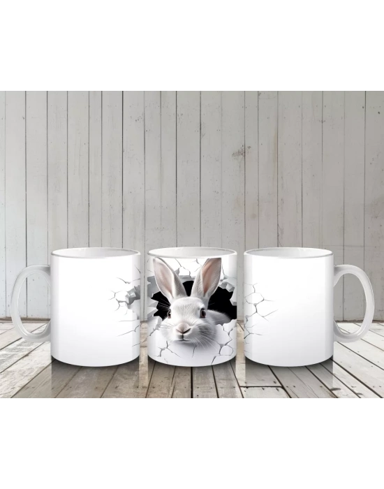 Duvarı Delen Meraklı Tavşan – Baskılı Kahve Kupası