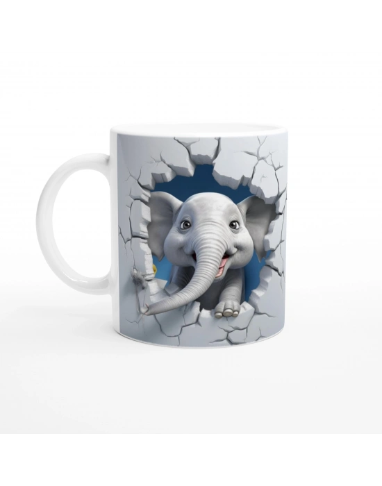 Duvarı Delen Neşeli Fil Baskılı Kupa Bardak